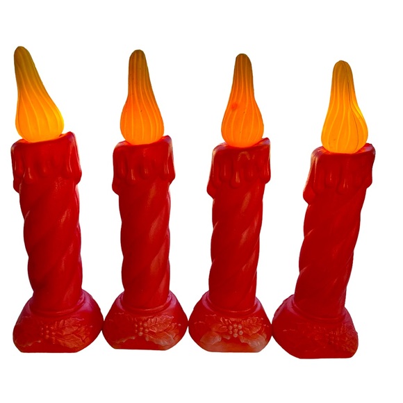 beco Holiday Vintage 7s 6 Plastic Blow Mold Christmas Candles Set
